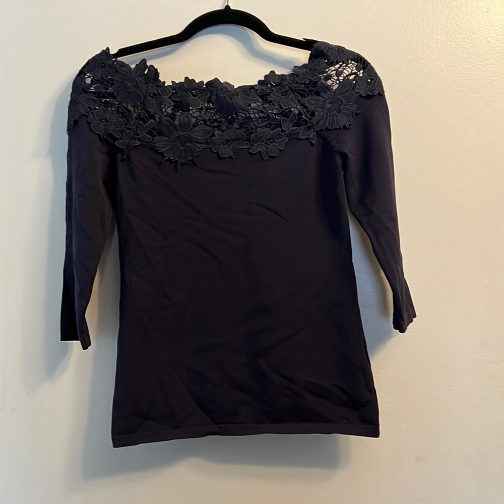 Boston Proper Lace Illusion Knit Top